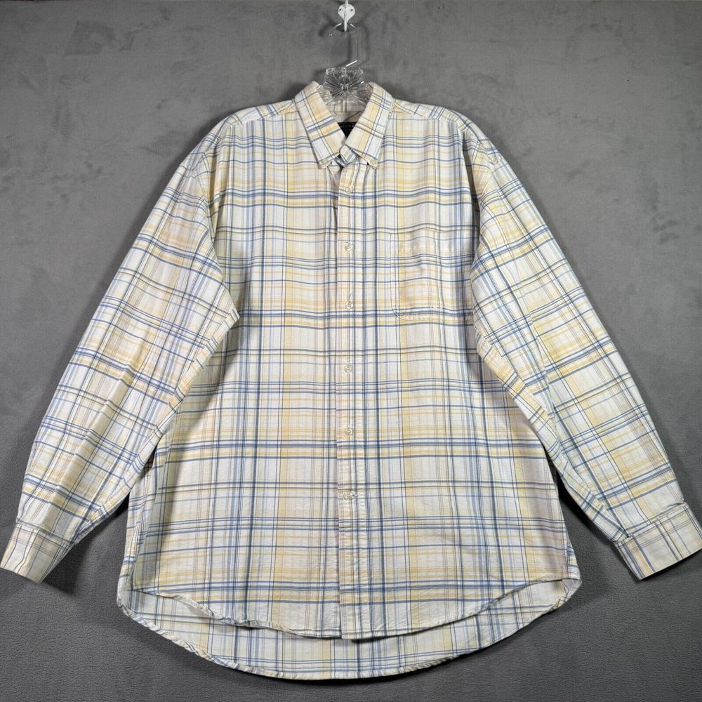 Roper Shirt Mens L Yellow Blue Plaid Pearl Snap‎ Long Sleeve Western Rodeo Ranch